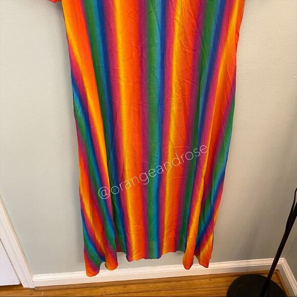 All things Mochi Soft Rainbow Multicolored Soft Button Front Maxi Dress S - Picture 9 of 14